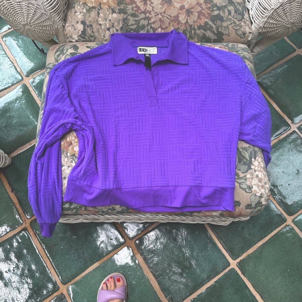 Beach Riot Vibrant Purple V-Neck Shirt and Short Set.